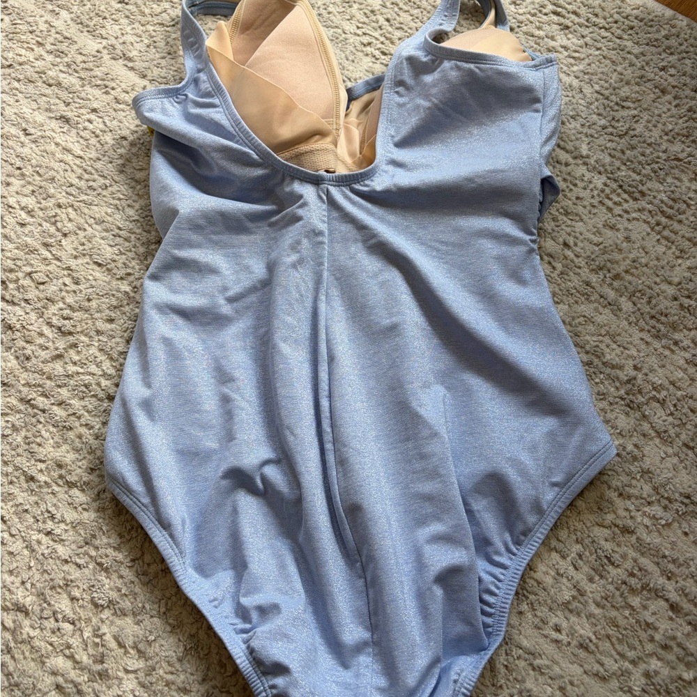Lands' End Light Blue-Trim Nude Swimsuit Top 12 DD - Picture 4 of 6